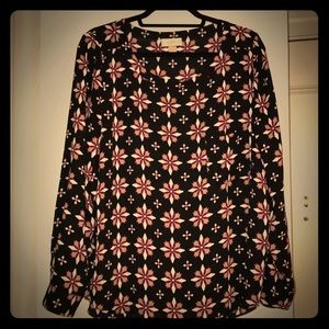 Loft black patterned long-sleeve blouse